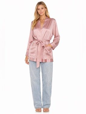 Aritzia Little Moon Satin Kimono Jacket Blush Pink Tie Waist Silky Small